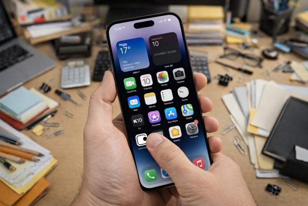 Geste simple sur une interface mobile, dans un environnement administratif complexe en arrière-plan